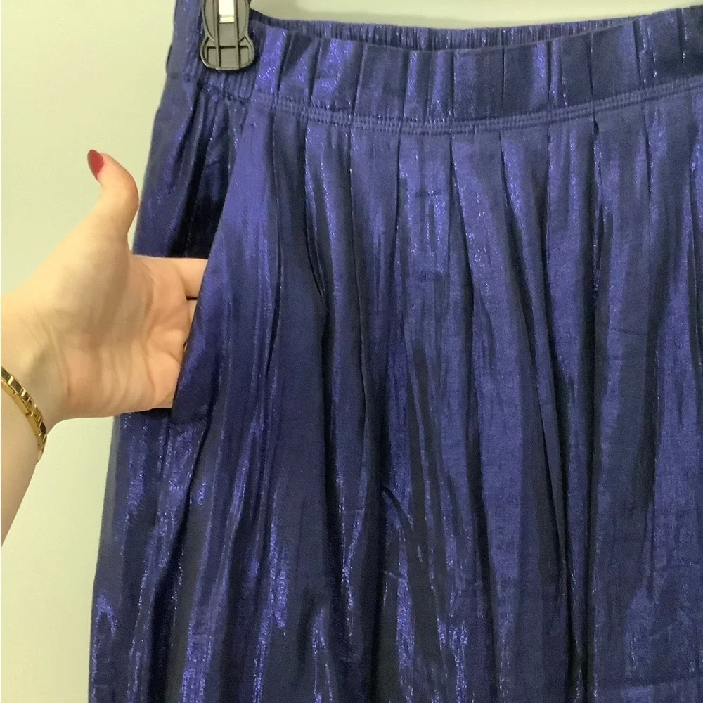 J. Crew Blue Metallic Midi Skirt with Pockets Size 0